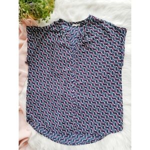 Pleione Patterned Cap Sleeve Blouse